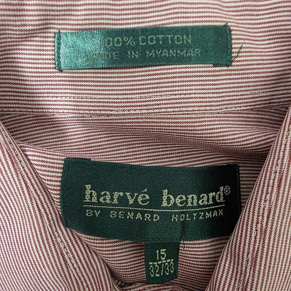 Harvey Bernard Bernard Holtzman Men 15 32/33 Red Pinstripe Long sleeve Button Up - Picture 4 of 6